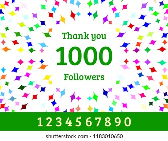 Thank you Followers banner with set of numbers. Vector illustration.