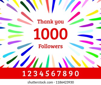 Thank you Followers banner with set of numbers. Vector illustration.