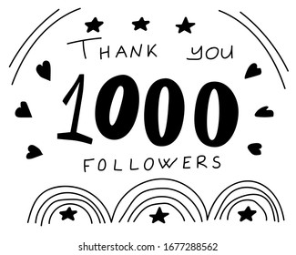 Thank you followers banner for social network in doodle style. Vector illustration