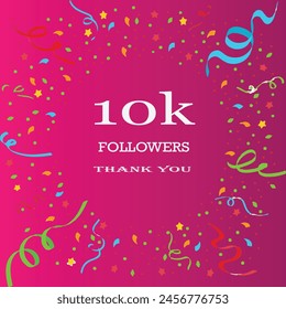 Thank you followers label badge white color theme isolated on pink background. 10k followers. Vector greeting artwork.