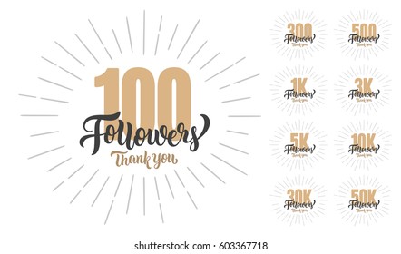 Thank You followers lettering set. Vector illustration.