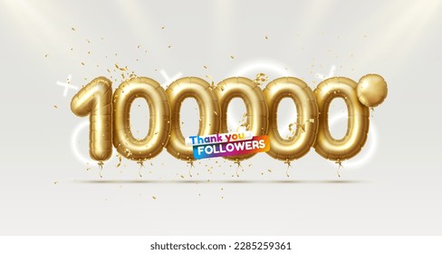 Gracias a los seguidores, gente, 100000 grupos sociales en línea, banner feliz celebra, ilustración vectorial