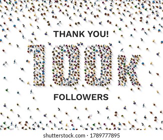 Thank you followers peoples, 100k online social group, happy banner celebrate, Vector illustration svg