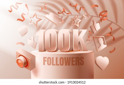 Thank you followers peoples, 100k online social group, happy banner celebrate, Vector illustration