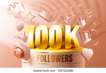 Thank you followers peoples, 100k online social group, happy banner celebrate, Vector illustration