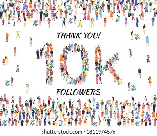 Thank you followers peoples, 10k online social group, happy banner celebrate, Vector illustration