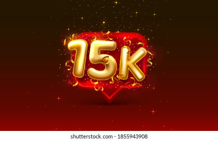 Thank you followers peoples, 15k online social group, happy banner celebrate, Vector illustration