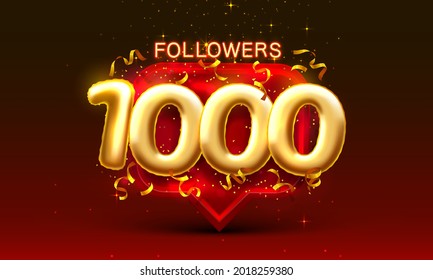 Thank you followers peoples, 1k online social group, happy banner celebrate, Vector illustration