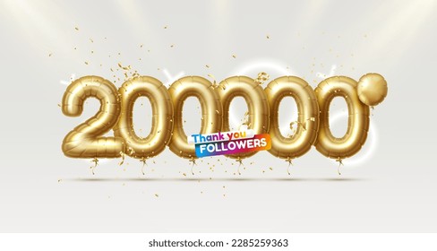 Thank you followers peoples, 200000 online social group, happy banner celebrate, Vector illustration