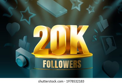 Thank you followers peoples, 20k online social group, happy banner celebrate, Vector illustration