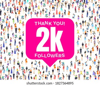 Thank you followers peoples, 2k online social group, happy banner celebrate, Vector illustration