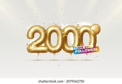 Thank you followers peoples, 2k online social group, happy banner celebrate, Vector illustration