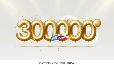 Thank you followers peoples, 300000 online social group, happy banner celebrate, Vector illustration