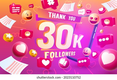 Thank you followers peoples, 30k online social group, happy banner celebrate, Vector illustration