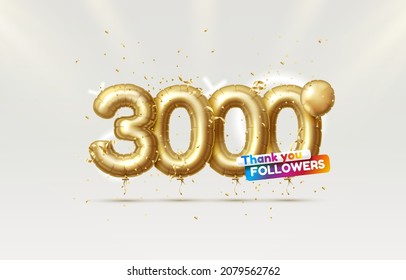 Thank you followers peoples, 3k online social group, happy banner celebrate, Vector illustration