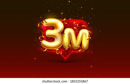 Thank you followers peoples, 3m online social group, happy banner celebrate, Vector illustration