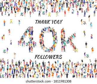 Thank you followers peoples, 40k online social group, happy banner celebrate, Vector illustration