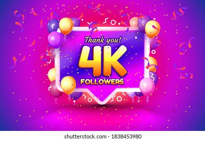 Thank you followers peoples, 4k online social group, happy banner celebrate, Vector illustration