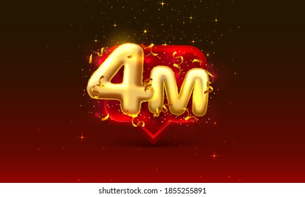 Thank you followers peoples, 4m online social group, happy banner celebrate, Vector illustration