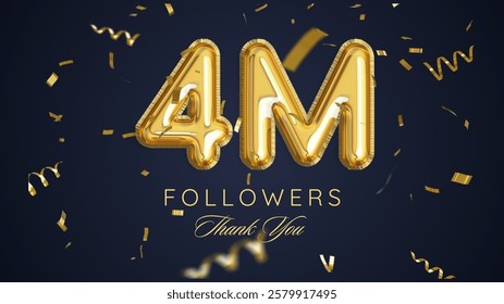 Thank you followers peoples, 4m online social group, happy banner celebrate, Vector illustration