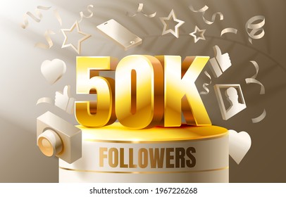 Thank you followers peoples, 50k online social group, happy banner celebrate, Vector illustration