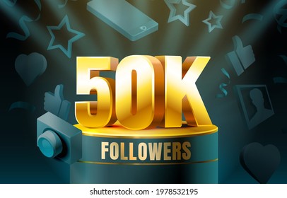 Thank you followers peoples, 50k online social group, happy banner celebrate, Vector illustration