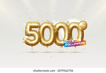 Thank you followers peoples, 5k online social group, happy banner celebrate, Vector illustration