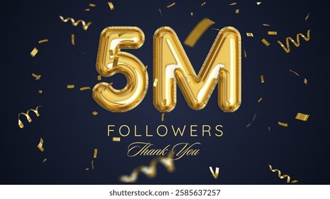 Thank you followers peoples, 5m online social group, happy banner celebrate, Vector illustration
