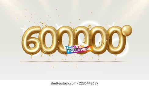 Thank you followers peoples, 600000 online social group, happy banner celebrate, Vector illustration