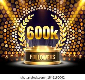 Thank you followers peoples, 600k online social group, happy banner celebrate, Vector illustration