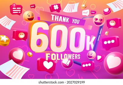 Thank you followers peoples, 600k online social group, happy banner celebrate, Vector illustration