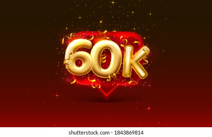 Thank you followers peoples, 60k online social group, happy banner celebrate, Vector illustration
