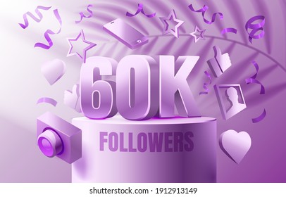 Thank you followers peoples, 60k online social group, happy banner celebrate, Vector illustration