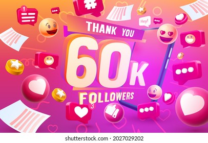 Thank you followers peoples, 60k online social group, happy banner celebrate, Vector illustration