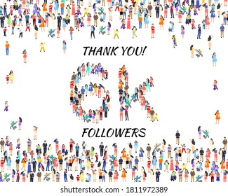 Thank you followers peoples, 6k online social group, happy banner celebrate, Vector illustration