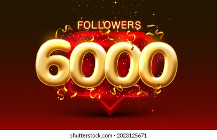 Thank you followers peoples, 6k online social group, happy banner celebrate, Vector illustration