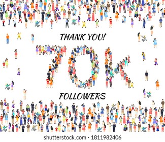 Thank you followers peoples, 70k online social group, happy banner celebrate, Vector illustration