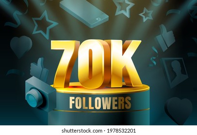 Thank you followers peoples, 70k online social group, happy banner celebrate, Vector illustration