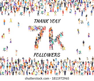 Thank you followers peoples, 7k online social group, happy banner celebrate, Vector illustration