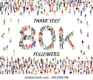 Thank you followers peoples, 80k online social group, happy banner celebrate, Vector illustration