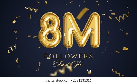 Thank you followers peoples, 8m online social group, happy banner celebrate, Vector illustration