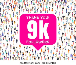 Thank you followers peoples, 9k online social group, happy banner celebrate, Vector illustration