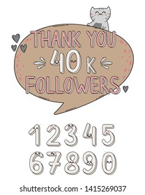 Thank you followers set of numbers in Japan Kawaii style. Blogger celebrates a large number of subscribers. Can be used for Social Networks, Web user, bloggers, subscribers.