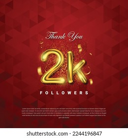 Gracias a sus seguidores por la plantilla vectorial con signo dorado de 2k para los medios sociales