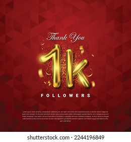 Thank you followers vector template with 1k golden sign for social media