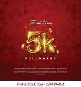 Thank you followers vector template with 5k golden sign for social media