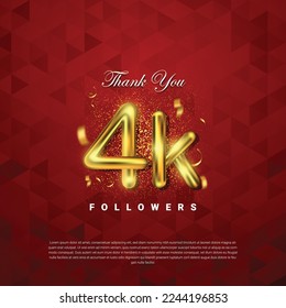 Thank you followers vector template with 4k golden sign for social media