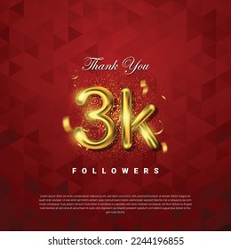 Thank you followers vector template with 3k golden sign for social media