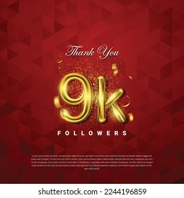 Thank you followers vector template with 9k golden sign for social media