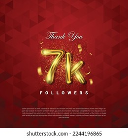 Thank you followers vector template with 7k golden sign for social media
